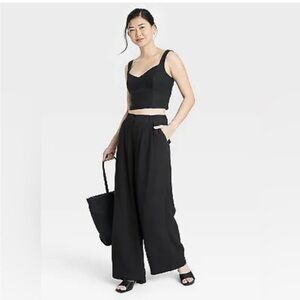 a new day Women's Classic Black Wide-Leg Linen Pants